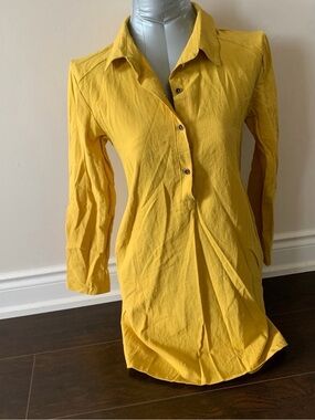 Women’s Long Sleeve Collared Tunic Dress in Mustard Yellow